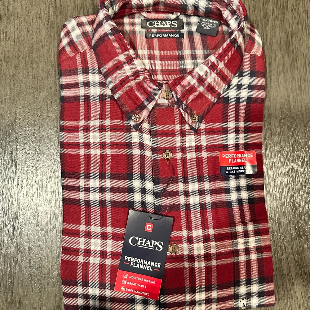 Chaps Red and White Plaid Flannel Button Down Shirt